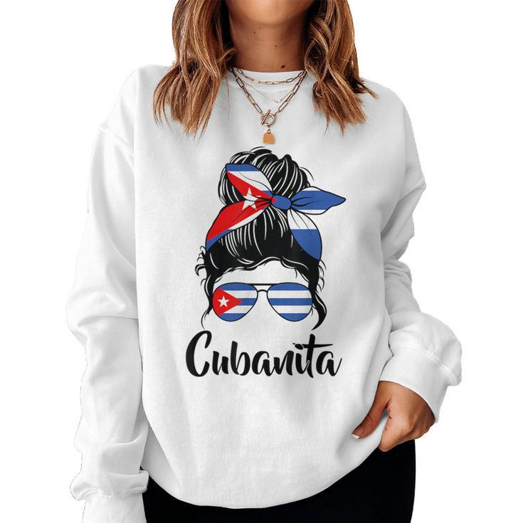 Cubanita Messy Bun Cubanita Cuban Flag Messy Hair Woman Bun Women Sweatshirt