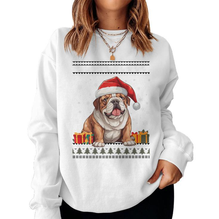 Dog Christmas Cute Bulldog Santa Hat Ugly Christmas Sweater Women Sweatshirt
