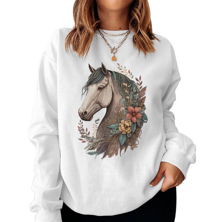 Equestrian Horse Girl Bohemian Portrait Horseback Riding  Women Crewneck Graphic Sweatshirt