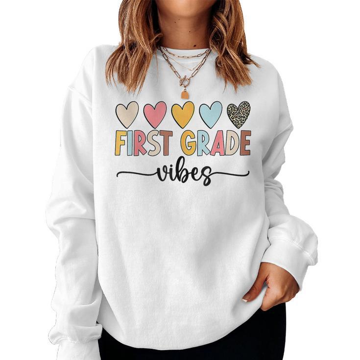 First Grade Vibes Back To School Leopard 1St Grade Teachers  Women Crewneck Graphic Sweatshirt