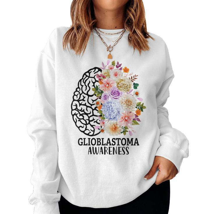 Floral Glioblastoma Awareness Month Brain Cancer  Women Crewneck Graphic Sweatshirt