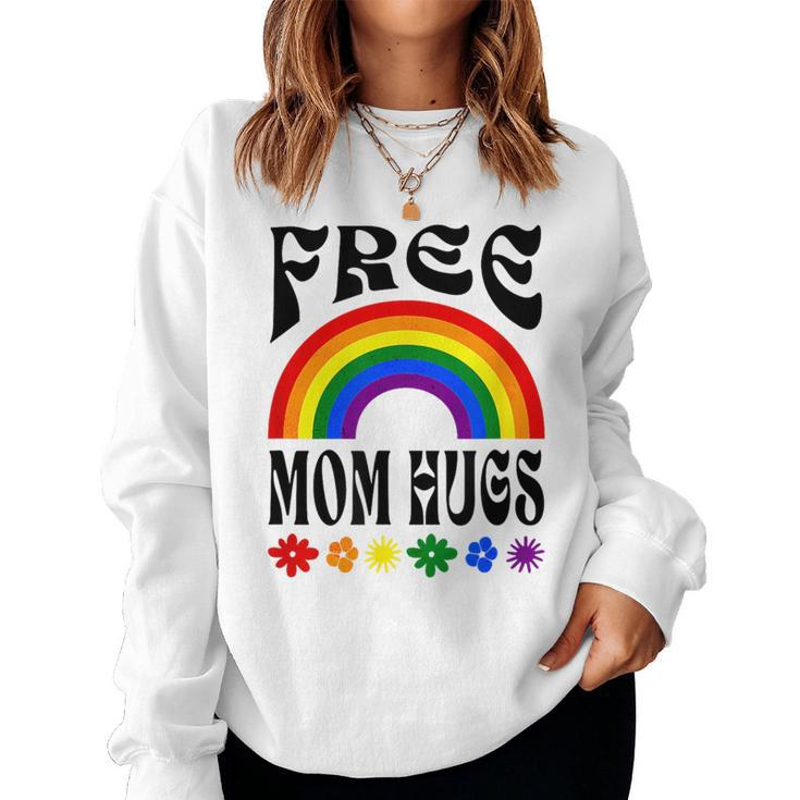 Free Mom Hugs Gay Pride Lgbt Retro Rainbow Flower Hippie Women Sweatshirt