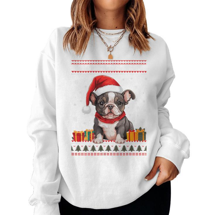 French Bulldog Christmas Santa Hat Ugly Christmas Sweater Women Sweatshirt