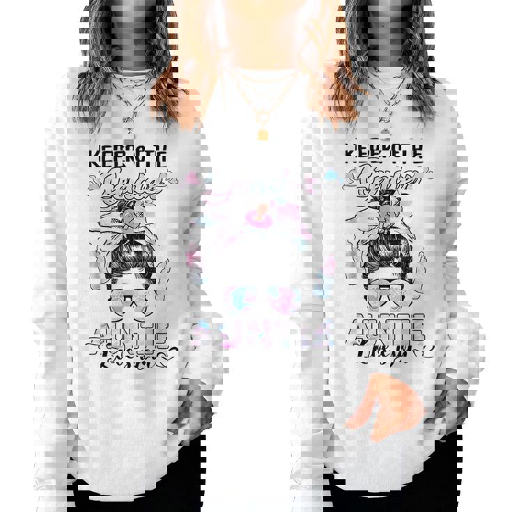 Gender Reveal Keeper Of The Gender Auntie Loves You  Women Crewneck Graphic Sweatshirt