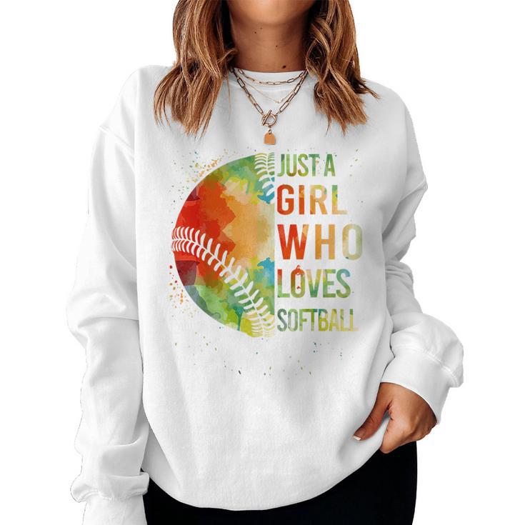 Girl Who Loves Softball- Catcher Pitcher Youth Women  Women Crewneck Graphic Sweatshirt