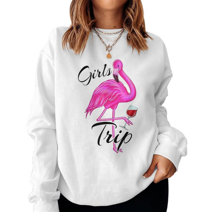 Girls Trip Vacation Bachelorette Flamingo Red Wine Women Women Sweatshirt