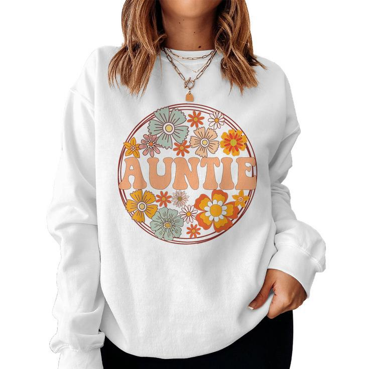 Groovy Auntie Retro Flowers Women Aunt Women Sweatshirt