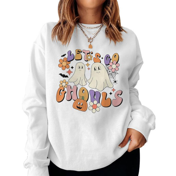 Groovy Let's Go Ghouls Halloween Ghost Outfit For Girl Women Sweatshirt