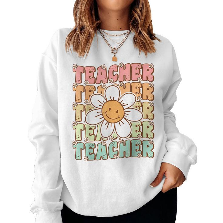 Groovy Teacher Cute Daisy Flower Retro Back To School Women Sweatshirt