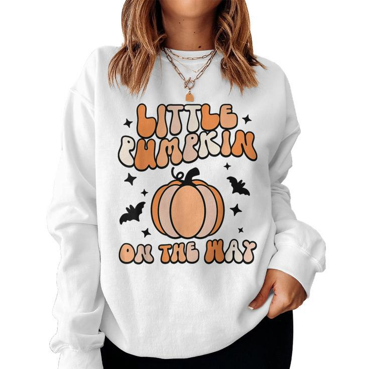 Halloween Pregnancy Little Pumpkin On The Way Groovy Women Sweatshirt