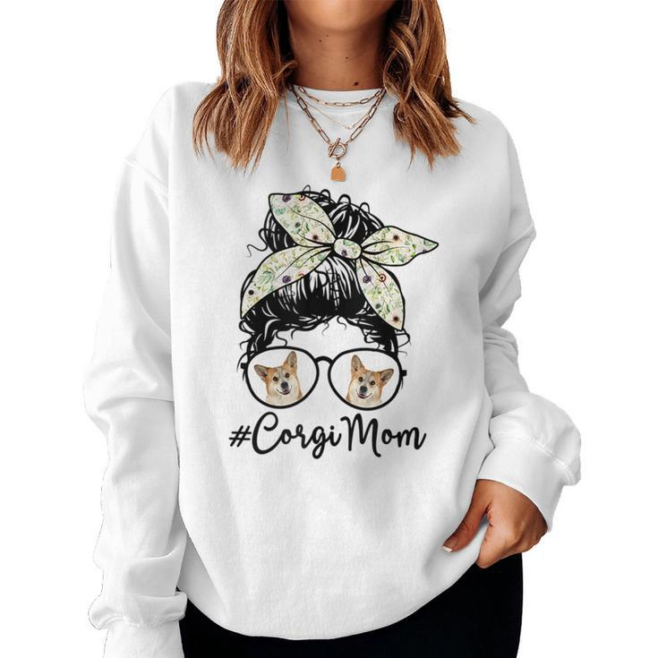 Happy 2021 Corgi Mom Messy Bun Dog Lover Women Sweatshirt