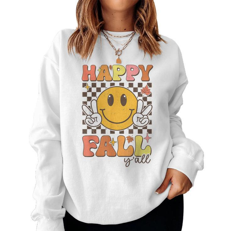 Happy Fall Y'all Retro Smile Face Thanksgiving Autumn Lovers Women Sweatshirt