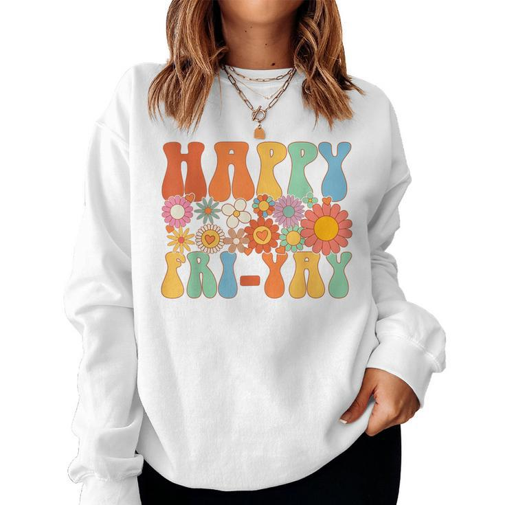 Happy Fri-Yay Friday Lovers Fun Teacher Groovy Women Crewneck Graphic Sweatshirt