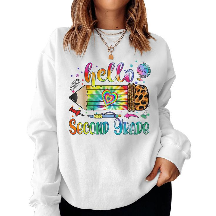 Hello 2Nd Grade Leopard Pencil Tie Dye Back To School Women Sweatshirt