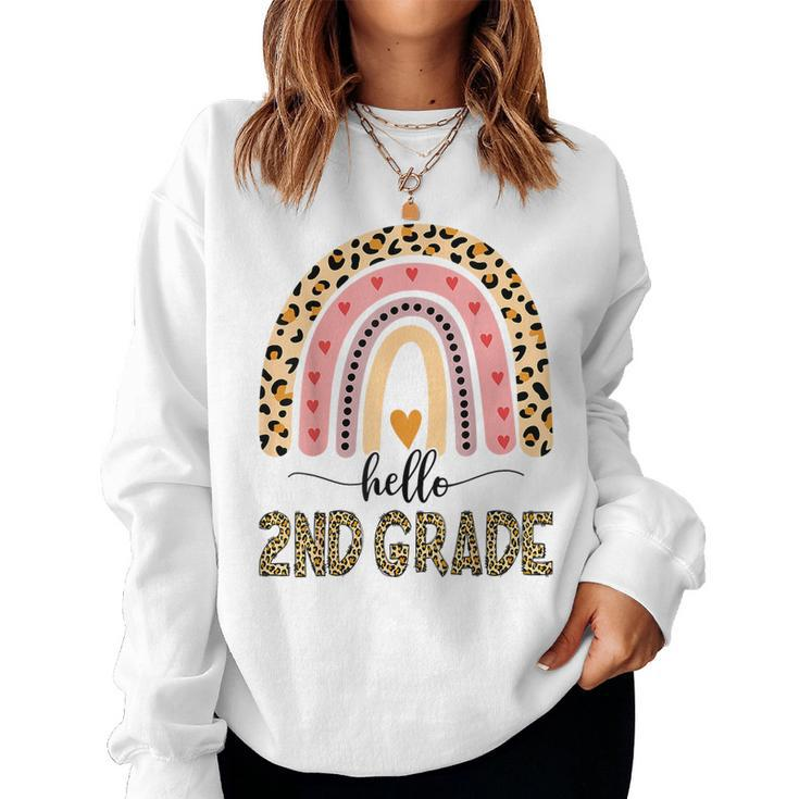 Hello 2Nd Grade Teacher Leopard Rainbow Girls Back To School Women Sweatshirt