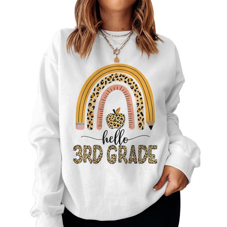 Hello 3Rd Grade Teacher Leopard Rainbow Girls Back To School Women Sweatshirt