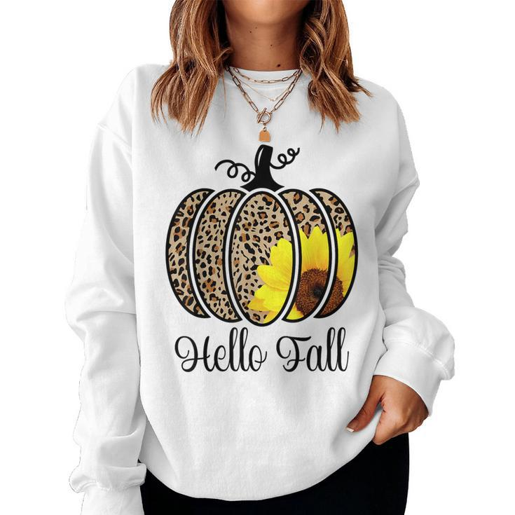 Hello Fall Sunflower Pumpkin Fall Y'all Leopard Autumn Women Sweatshirt
