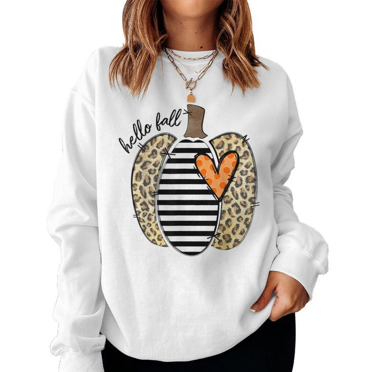 Hello Fall Yall Leopard Pumpkin Heart Happy Thanksgiving Women Sweatshirt