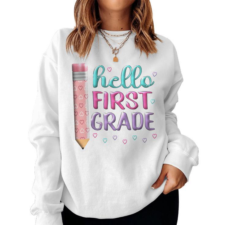 Hello First Grade First Day Of 1St Grade Here I Come Girl  Women Crewneck Graphic Sweatshirt