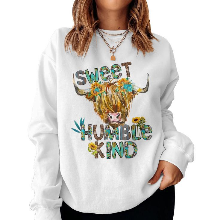 Highland Cow Sunflower Sweet Humble Kind Western Country Women Sweatshirt