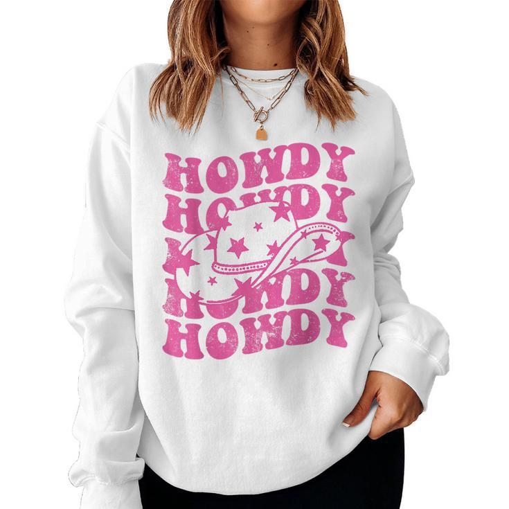 Howdy Southern Western Girl Country Rodeo Pink Cowgirl Retro Women Sweatshirt
