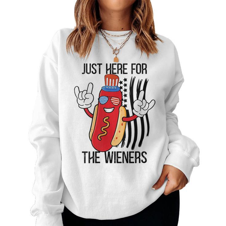 Im Just Here For The Wieners Hot Dog Cartoon 4Th Of July Women Sweatshirt