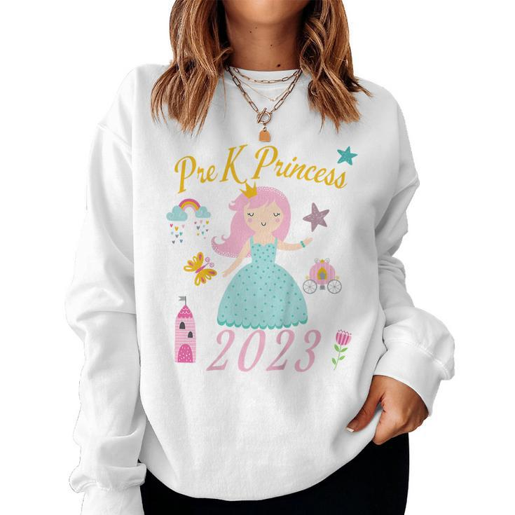 Kids 2023 Princess Outfit Girls Happy First Day Of Pre K  Women Crewneck Graphic Sweatshirt