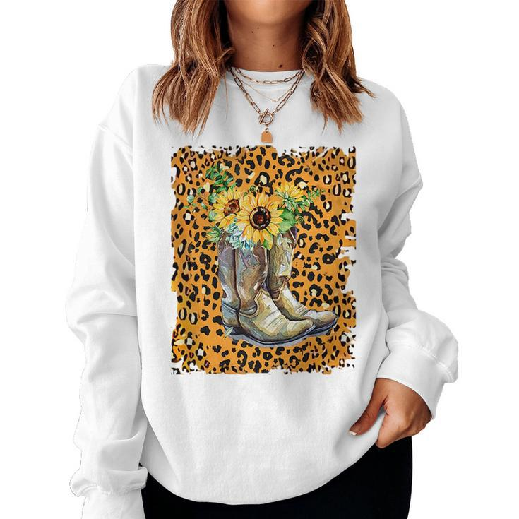 Leopard Sunflower Cowgirl Boot For Cowgirl Country Girl Women Sweatshirt