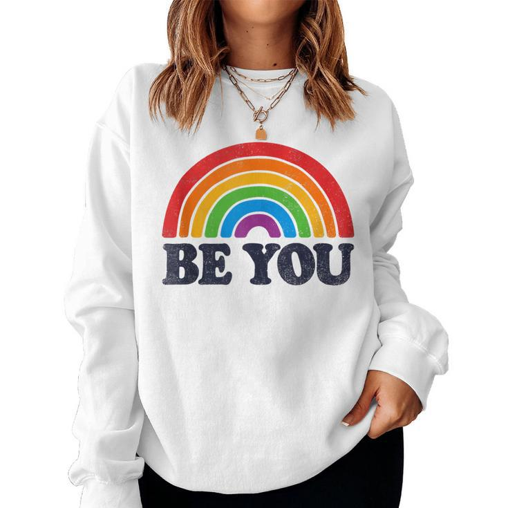 Lgbtq Be You Gay Pride Lgbt Ally Rainbow Flag Retro Vintage Women Sweatshirt