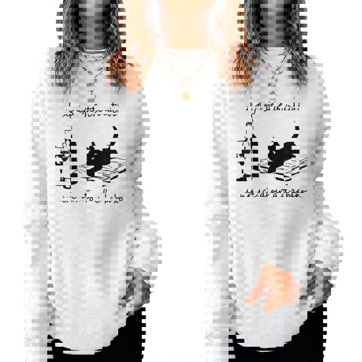 Life Is Better With Wine Cats And Books Black Cat Women Sweatshirt