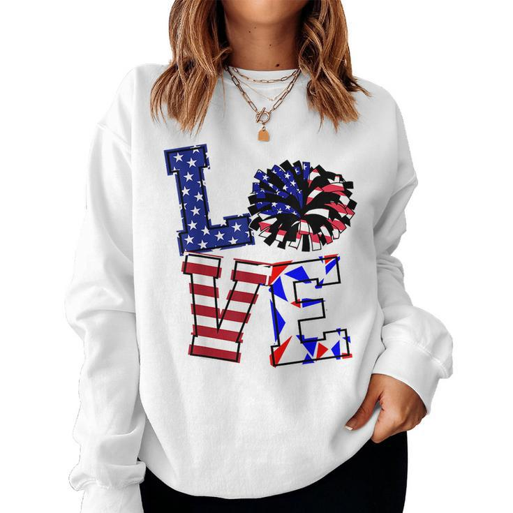 Love Cheer Cheerleader 4Th July Usa Flag Patriotic Girl N  Women Crewneck Graphic Sweatshirt