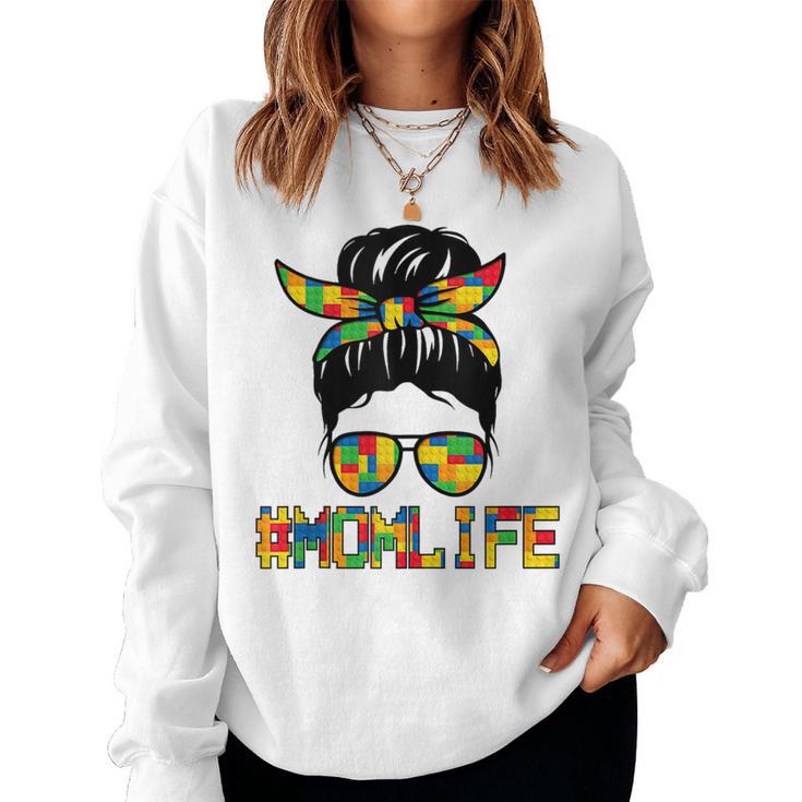 Messy Bun Mom Life Master Builder Birthday Building Block Women Sweatshirt