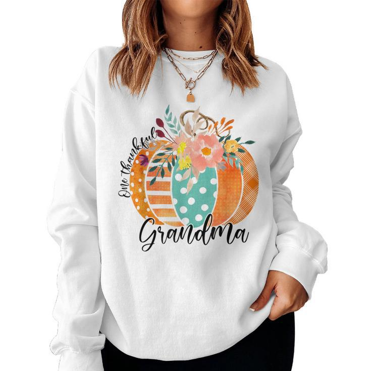 One Thankful Grandma Plaid Fall Pumpkin Thanksgiving Women Sweatshirt