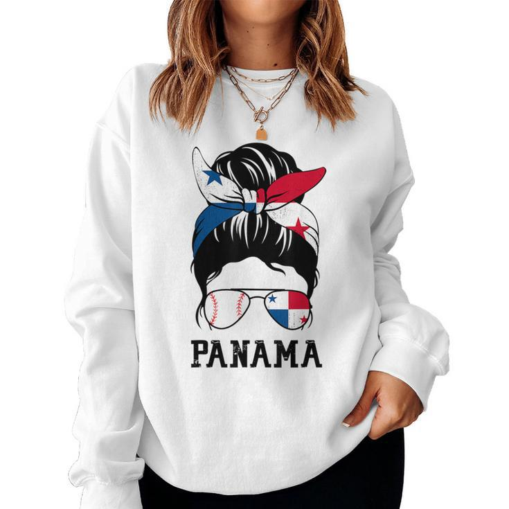 Panamanian Baseball Fan Girl Mom Messy Bun Panama Flag Women Sweatshirt