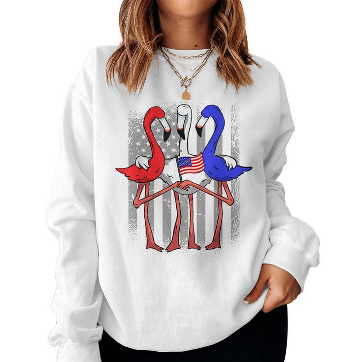 Patriotic Red White And Blue Flamingos Usa Flag 4Th Of July Women Sweatshirt