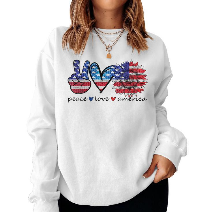 Peace Love America Sunflower 4Th Of July American Flag Women Women Sweatshirt
