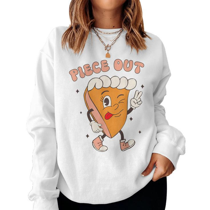 Piece Out Pumpkin Pie Retro Thanksgiving Fall Groovy Women Sweatshirt