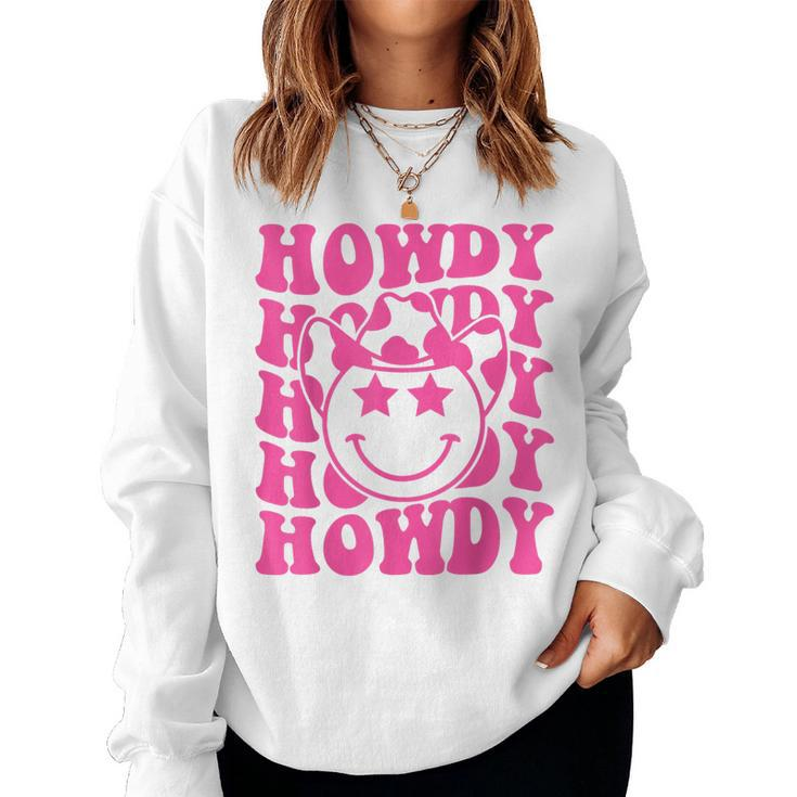 Pink Howdy Smile Face Rodeo Western Country Southern Cowgirl Women Sweatshirt