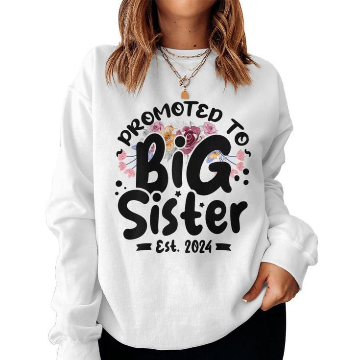 Promoted To Big Sister 2024 Cute Big Sister Kids Floral Women Crewneck Graphic Sweatshirt