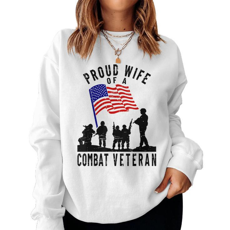 Proud Wife Of A Combat Veteran Retro Us Flag Military Family Women Sweatshirt