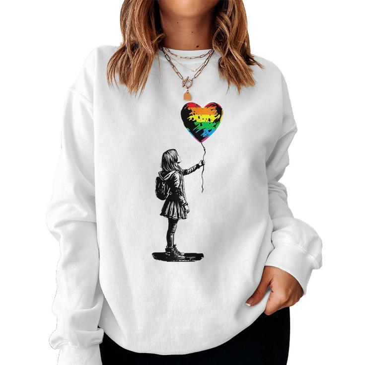 Rainbow Heart Balloon Lgbt Gay Lesbian Pride Flag Aesthetic Women Sweatshirt