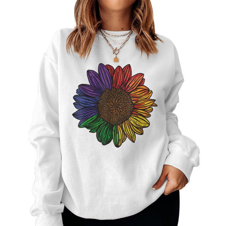 Rainbow Sunflower Lgbtq Flag Pride Month Women Sweatshirt