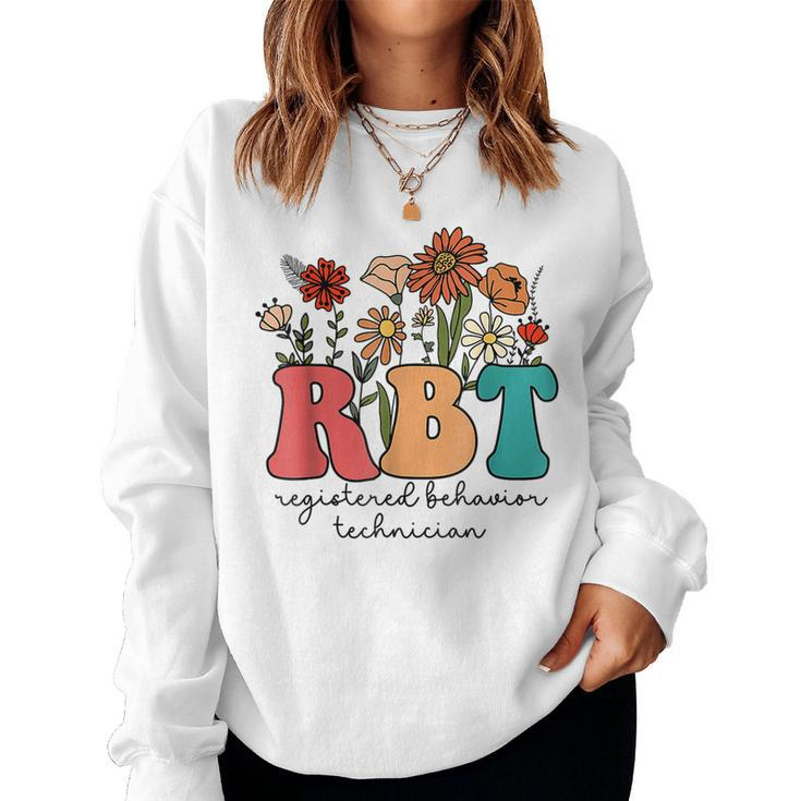 Registered Behavior Technician Rbt Retro Groovy Wildflowers Women Sweatshirt