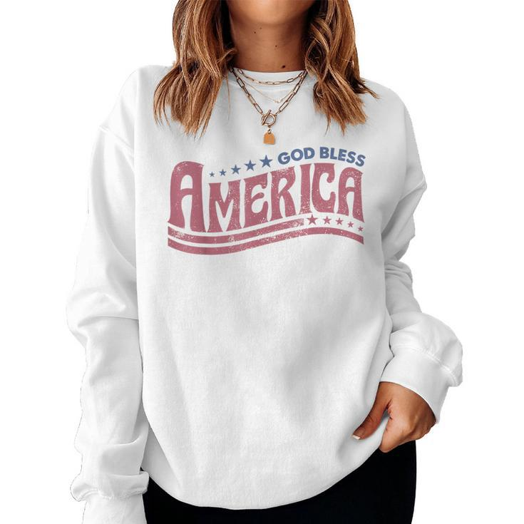 Retro Funny 4Th Of July God Bless America Independence Day  Women Crewneck Graphic Sweatshirt