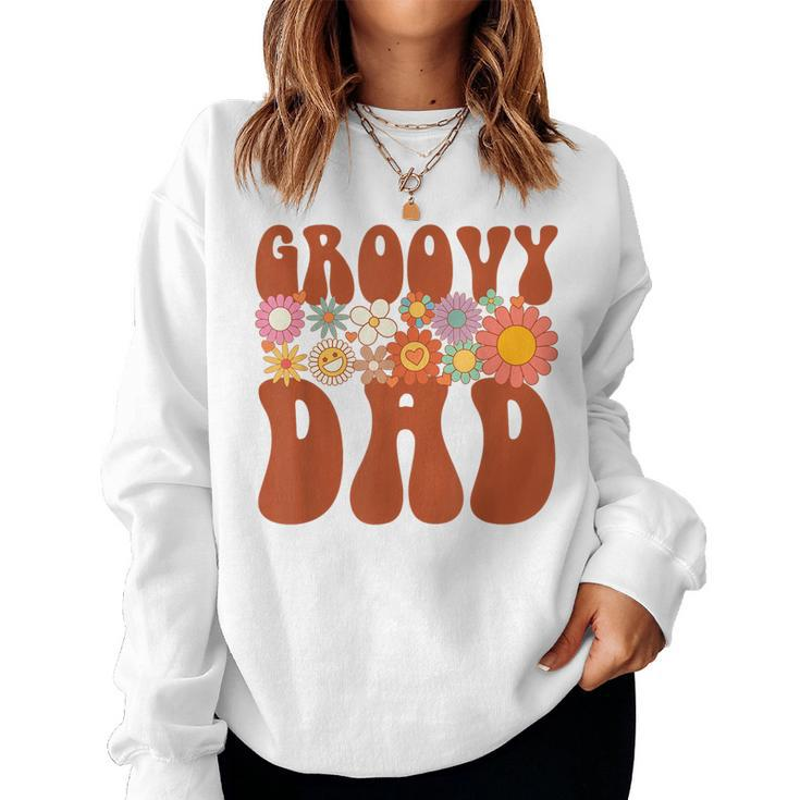 Retro Groovy Dad Matching Family Party Fathers Day  Women Crewneck Graphic Sweatshirt