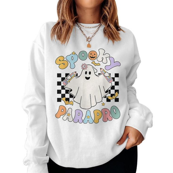 Retro Groovy Spooky Parapro Ghost Paraprofessional Halloween Women Sweatshirt