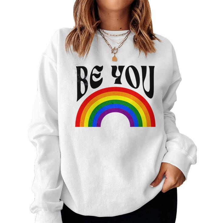 Retro Rainbow Lgbtq Be You Gay Pride Lgbt Ally Flag Vintage Women Sweatshirt