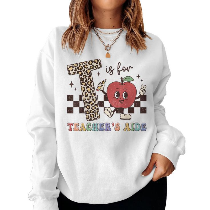 Retro T Is For Teacher’S Aide Leopard Back To School Women Sweatshirt