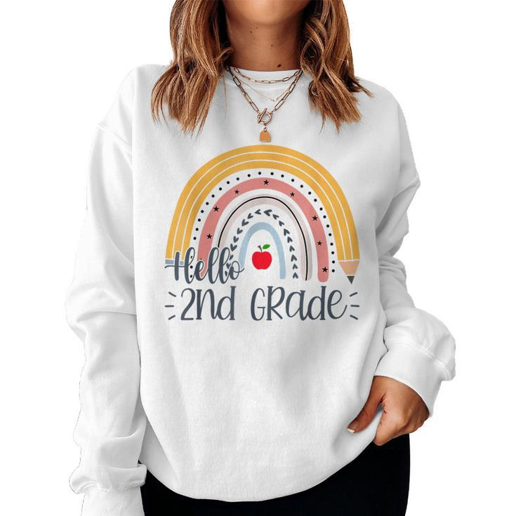 Second Grade Rainbow Team Hello 2Nd Grade Rocks Squad  Women Crewneck Graphic Sweatshirt