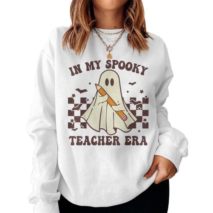In My Spooky Teacher Era Groovy Hippie Retro Ghost Halloween Women Sweatshirt